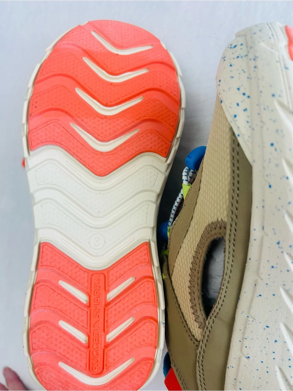 Kids Neutral-Tan Active Slip-On Sneakers with Blue Accents